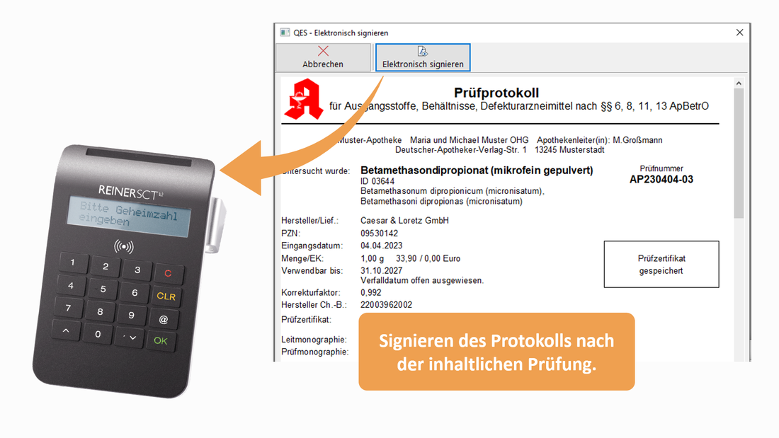 Ein Screenshot zeigt den Signiervorgang