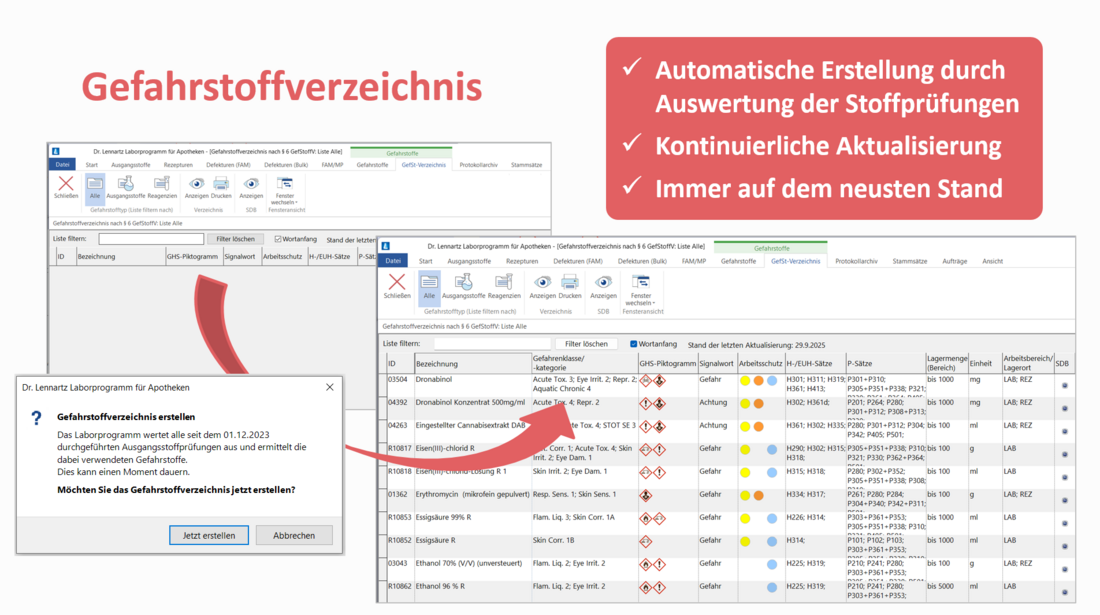 Screenshot der automatischen Erstellung des Gefahrstoffverzeichnisses